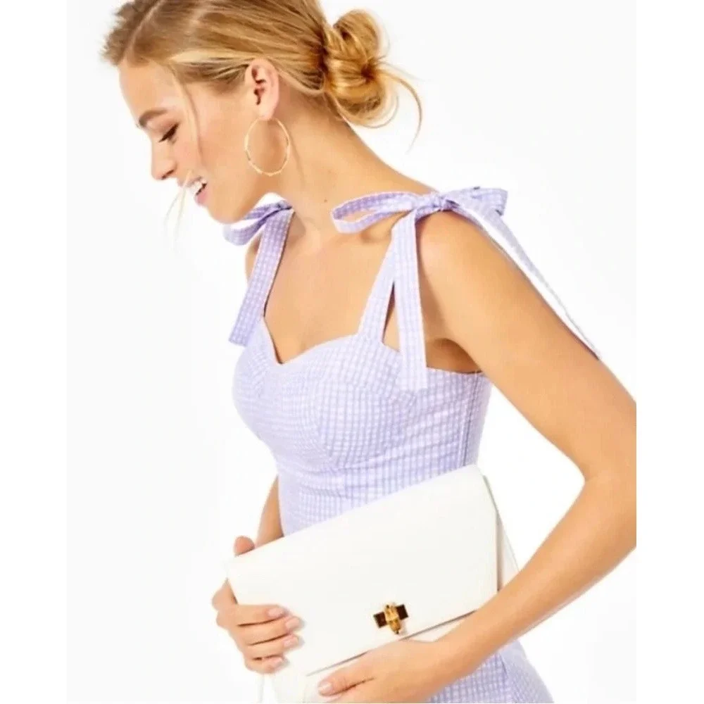LILLY PULITZER Rosalie Lilac Gingham Crop Top Ruffle Skirt 2 Piece Size 2